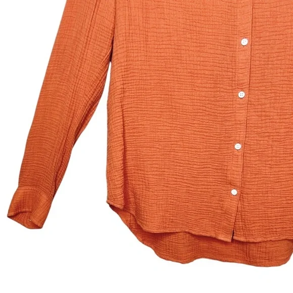 Outerknown Orange Gauzy Women’s Muslin Soft Button Down Shirt Sz S - Picture 5 of 10